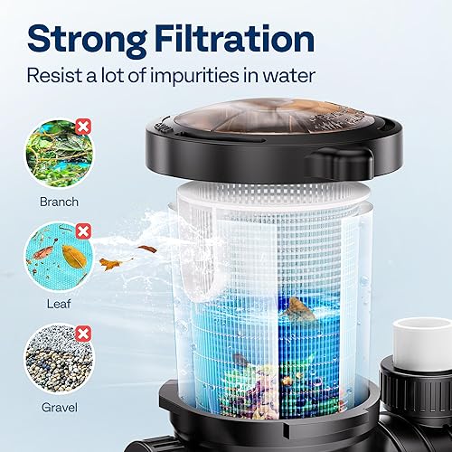 Miniatura 5 de VIVOHOME Bomba de piscina sobre el suelo de 2.0 HP de doble velocidad de 1.5" y 1.25" entradasalida 115V ahorro de energía con cesta de colador