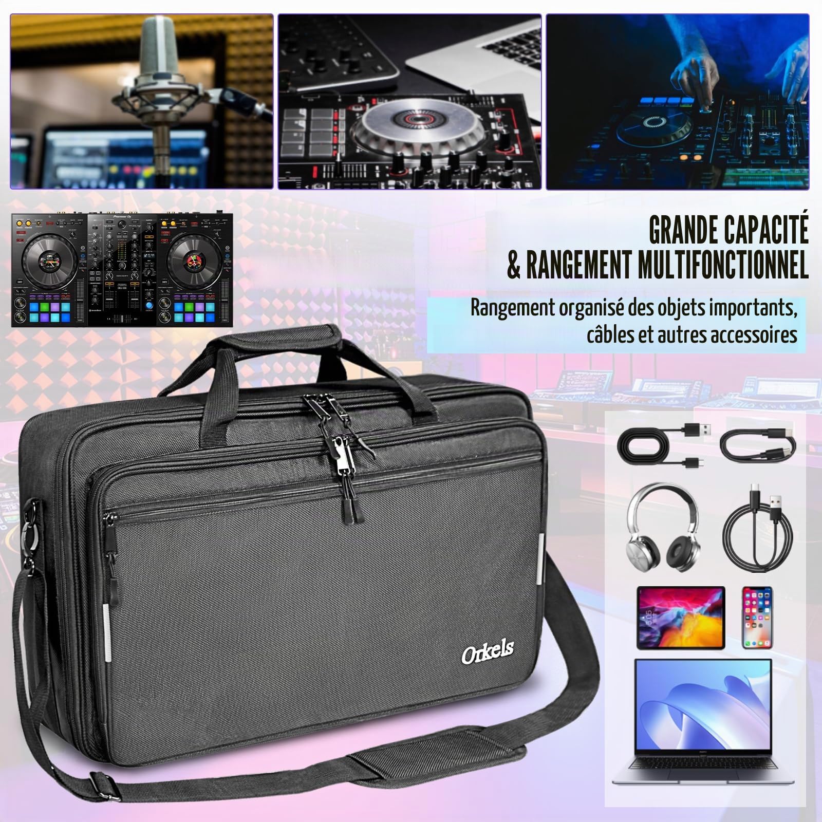 SUNDOY Sac de Transport DJ Compatible avec contrôleur Pioneer - Mallette de Transport résistante aux Chocs avec bandoulière et Compartiments pour Accessoires, Noir, 72x41x15-CM