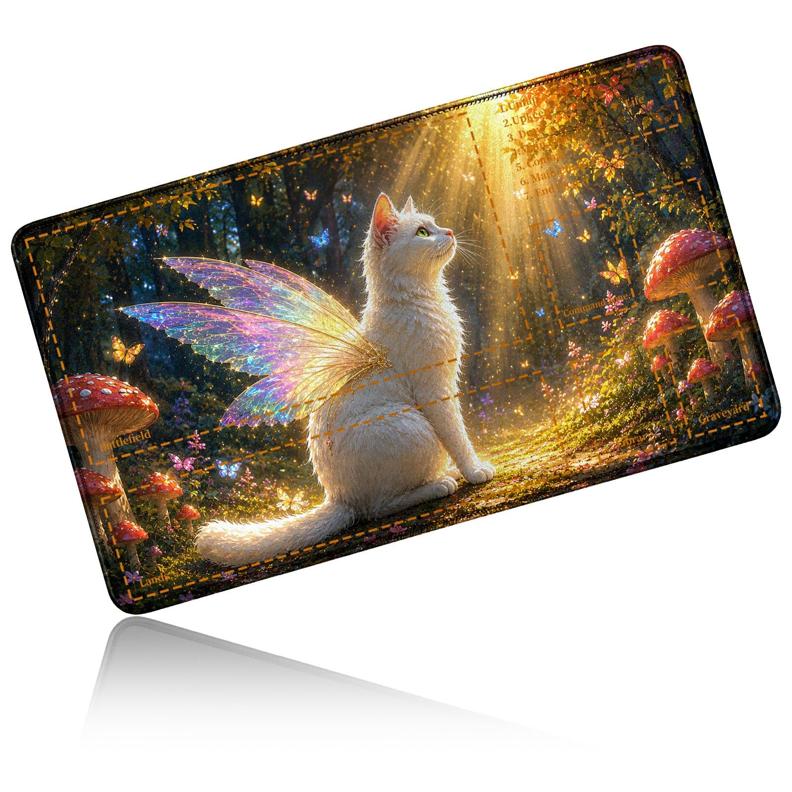 Dikoer for MTG/TCG Playmat w/Zones Commander Deck Mat, Feathered Cat