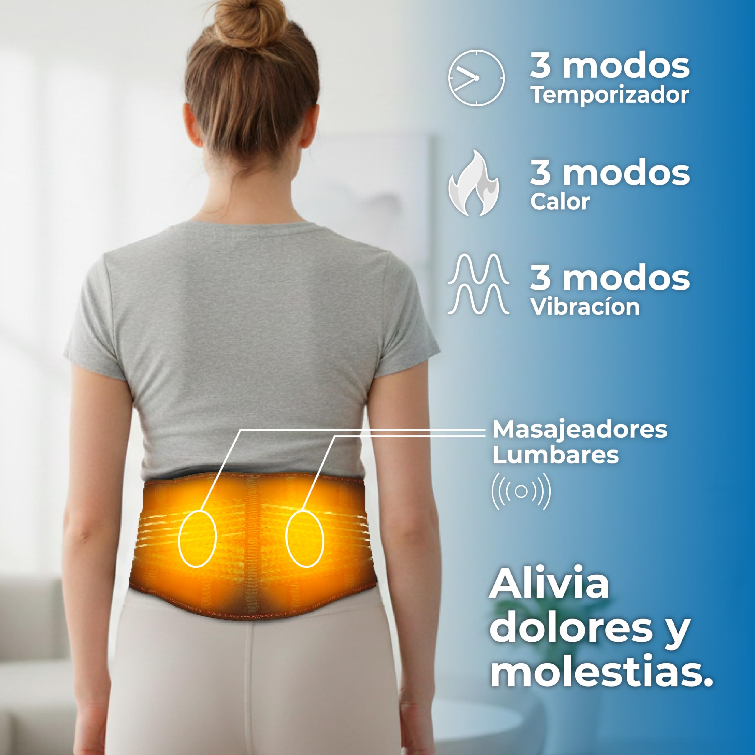 LED ATOMANT Almohadilla Electrica Lumbar con Masaje Inalambrica, Faja Termica para Espalda, Cintura y Abdomen, 3 Niveles de Calor, Temporizador, Bateria 5000mAh, Transpirable, 110x22cm