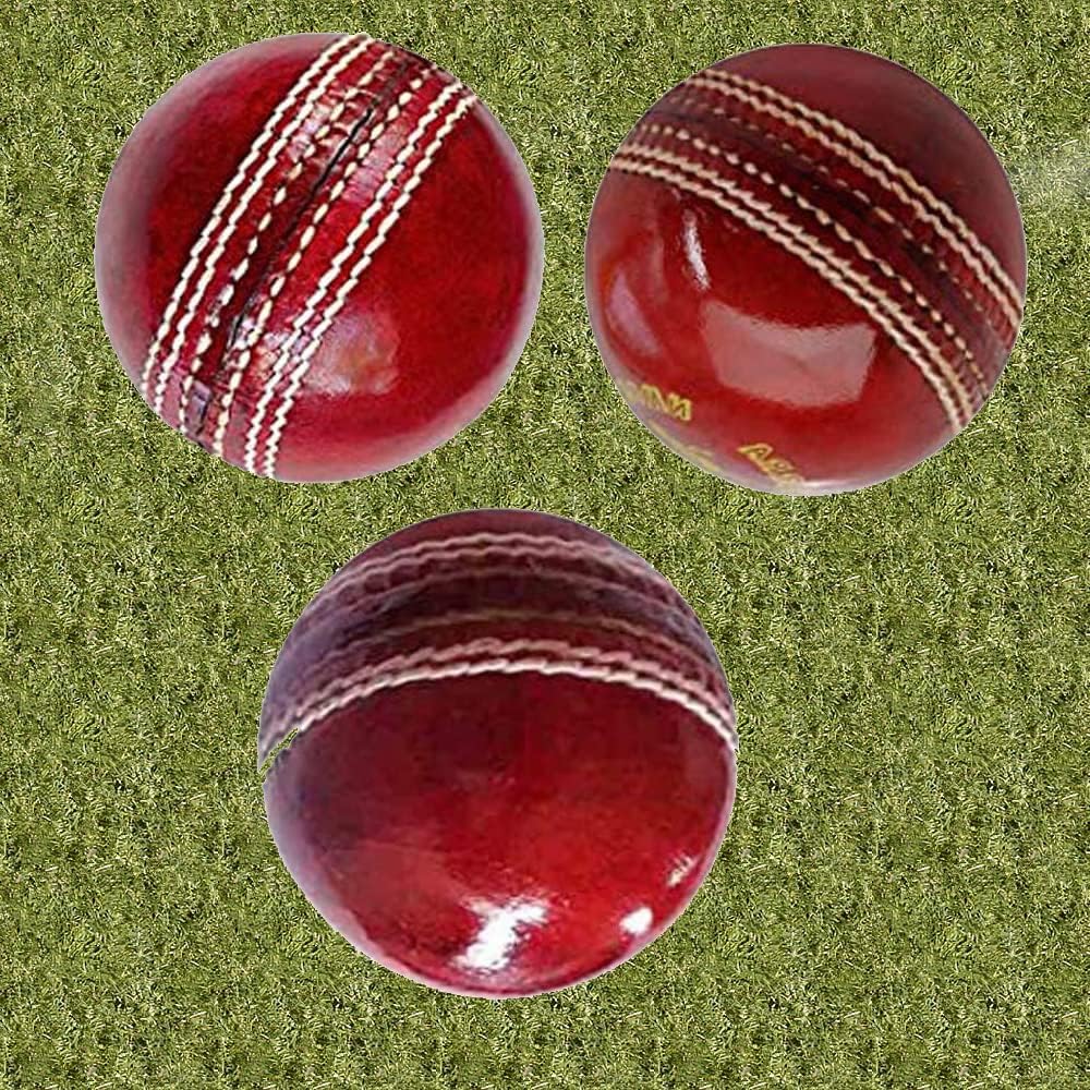 Leder-Cricketball zum Üben, Klasse A, rot, handgenäht, funktional, harter und abgelagerter Ball, ohne Stempel, offizielle Größe, Praxis und Training, roter Cricketball
