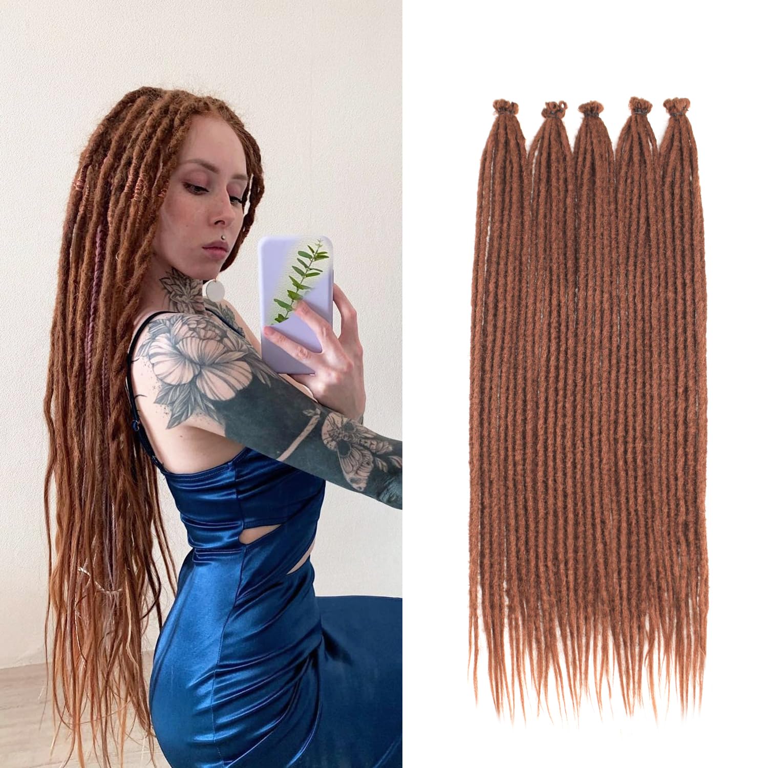 Single Ended Dreadlock Extensions 24 Inch 0.6 cm DE Dreads Full Set Synthetic Hippie Style Dreads 10 Strands (DARK BLONDE)-image-5