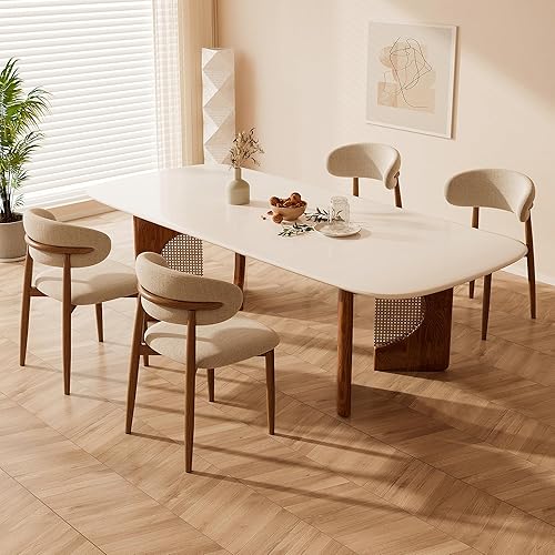 Miniatura 8 de Juego de 2 sillas de comedor para cocina, mesa de comedor de mediados de siglo, modernas sillas de comedor tapizadas de lino con patas de metal,