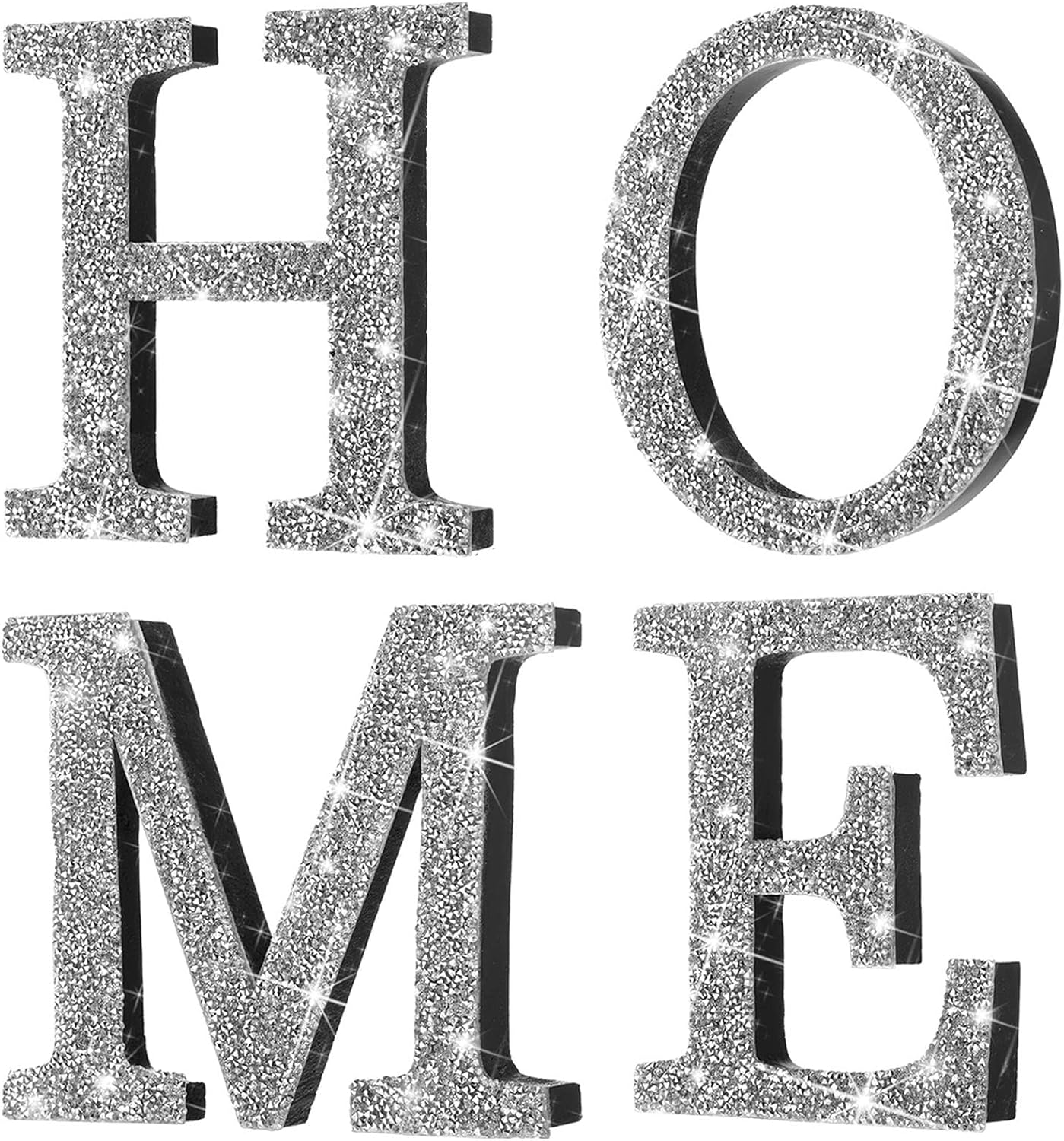 4 Pcs Independent Crystal Letters Crushed Diamond Decor Silver Wall Decor Mirrored Glam Decor Bling Home Love Sign for Mantel Desk (Love Style)