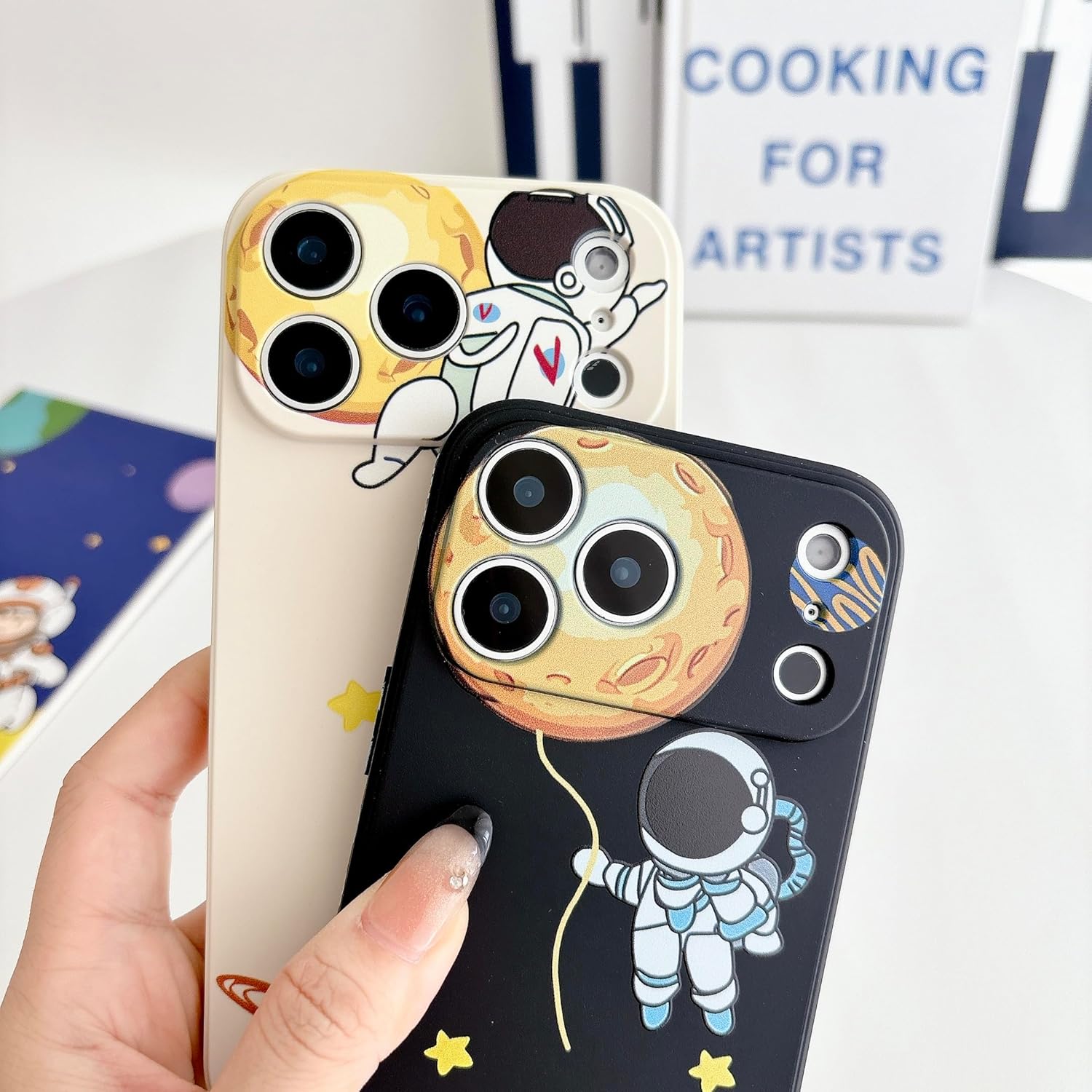 for iPhone 17 Pro Cute Case, Cartoon Astronaut Space Planet Design Stylish Bumper Cover Soft TPU Rubber Protective Anti-Slip Shockproof Case(iPhone 17 Pro, Black Moon) - Image 5