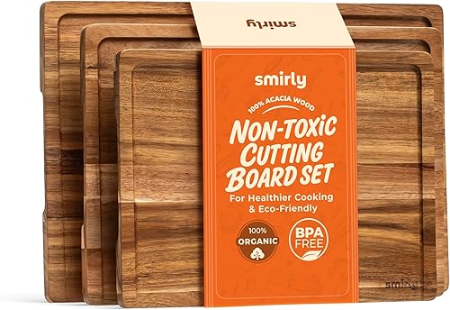 SMIRLY - Juego de tablas grandes para cortar para la cocina, con soporte incluido, hecho de madera de bambú