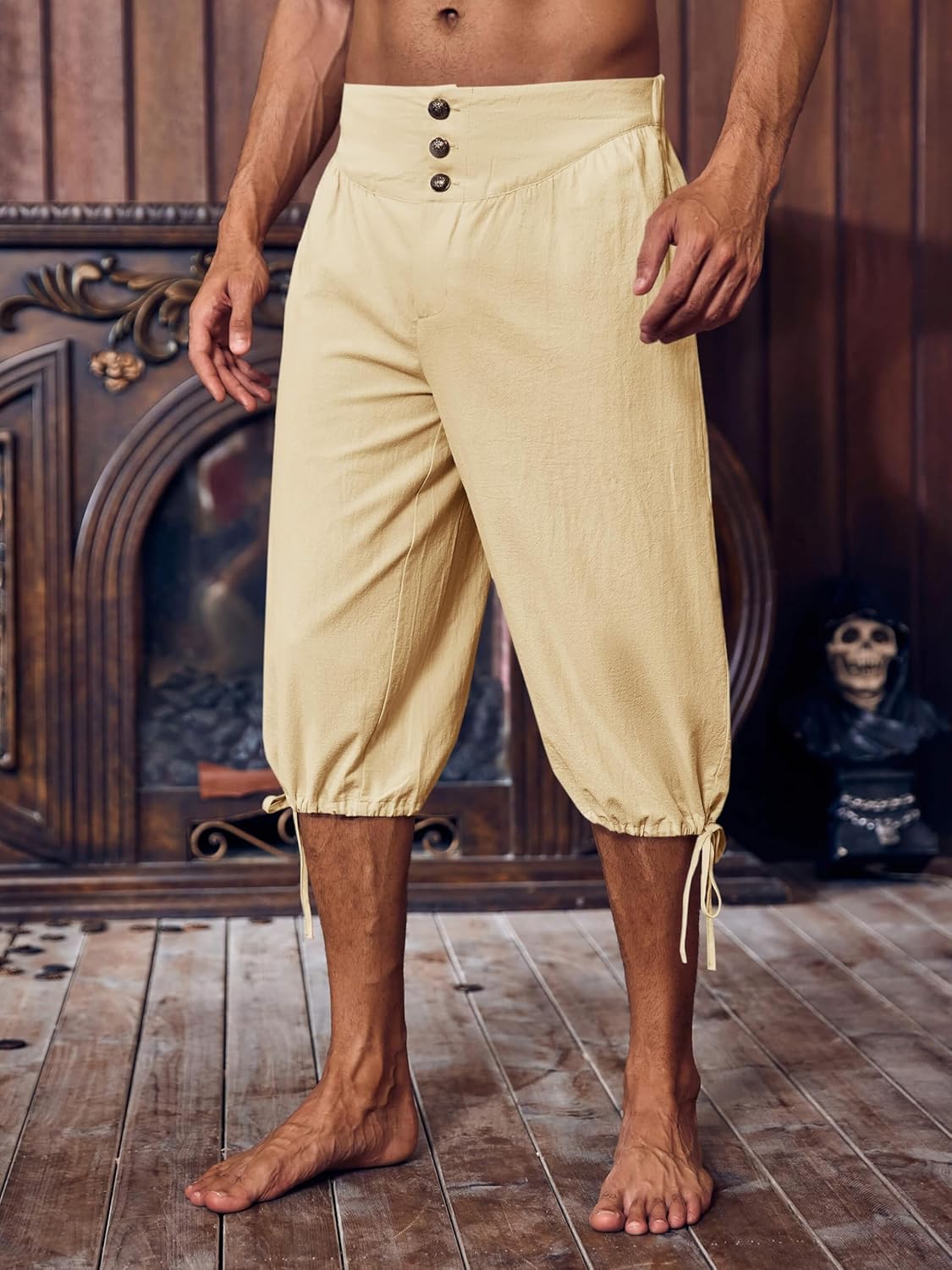 Gafeng Mens Pirate Pants Renaissance Medieval Colonial Costume Knight Halloween LARP Lace Up Shorts - Image 2