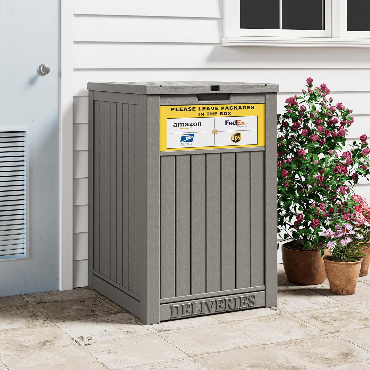 Package Delivery Box With Sign for Outside, Outdoor Storage with Lockable Secure, Large Double Wall Resin Outdoor Package Delivery and Waterproof, 48 Gallon - Image 3