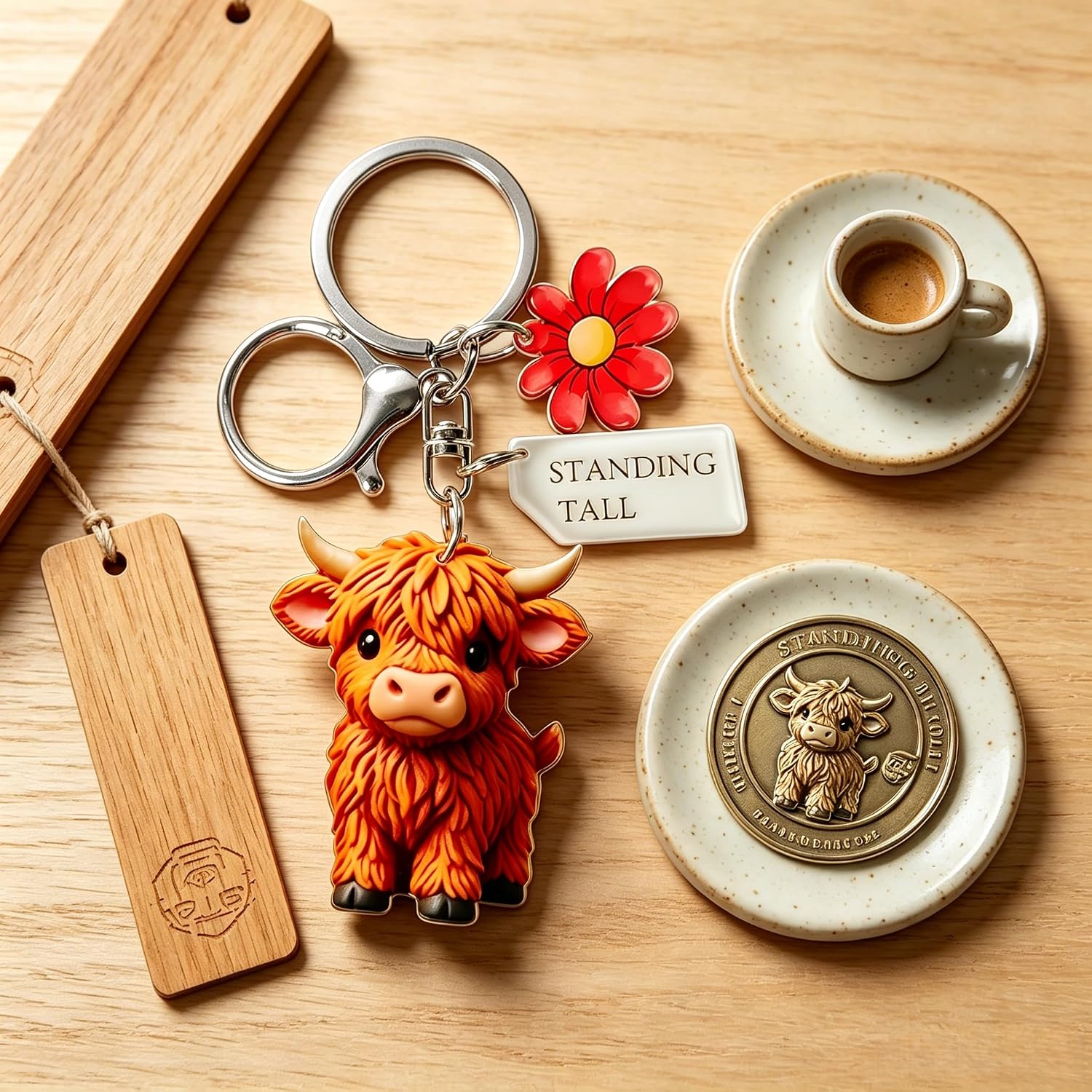 Highland Cow Acrylic Keychain for Women, Scottish Cattle Keyring Charm Cartoon Farm Animal Backpack Jewelry