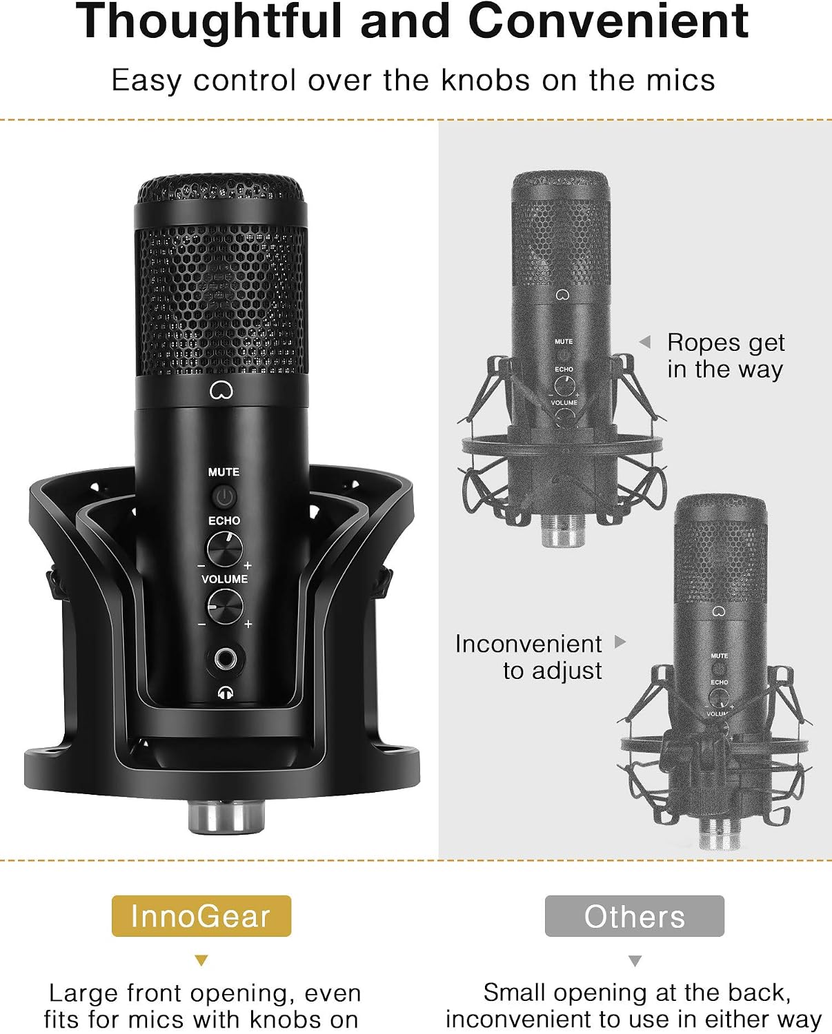 InnoGear Microphone Shock Mount with Pop Filter, Adjustable Mic Anti-Vibration Suspension Shock Mount Holder Clip with Screw Adapter for Diameter of 40-61mm Microphones