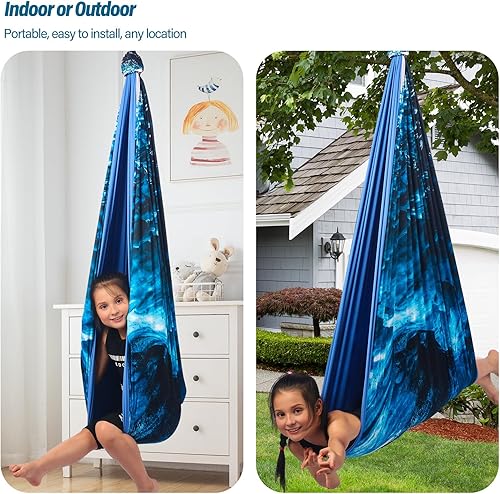 Miniatura 28 de Columpio sensorial para niños y adultos con capacidad para hasta 300 libras en interiores y exteriores, columpio de terapia de doble capa con kit