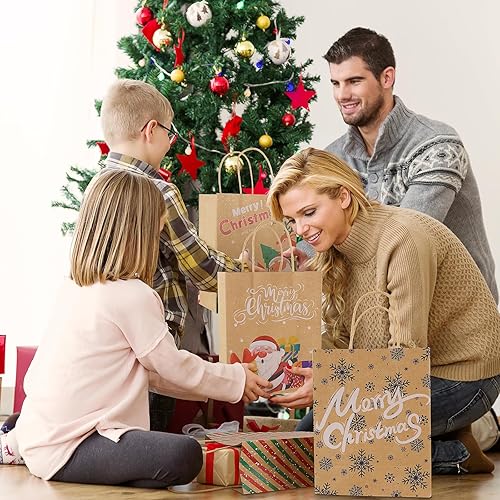 Miniatura 5 de TranquilBliss 12 bolsas de regalo únicas de papel kraft de Navidad, asas duraderas y parte inferior que no se rompe, ideal para vacaciones,