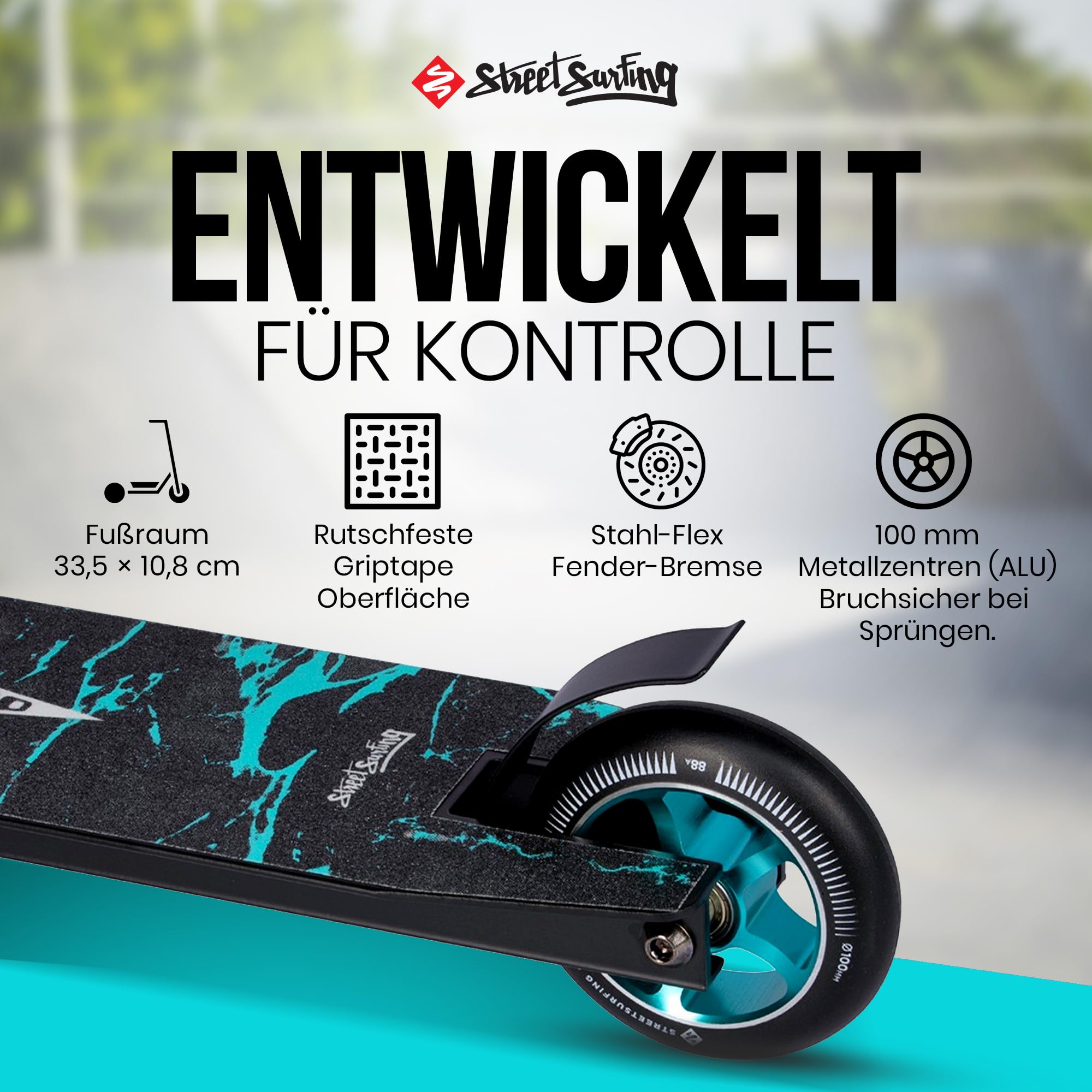 Street Surfing Hulajnoga wyczynowa torpedo – wytrzymała hulajnoga aluminiowa – ABEC 7 Ball Bearings, Freestyle & Trick Scooter z kółkami 110 mm