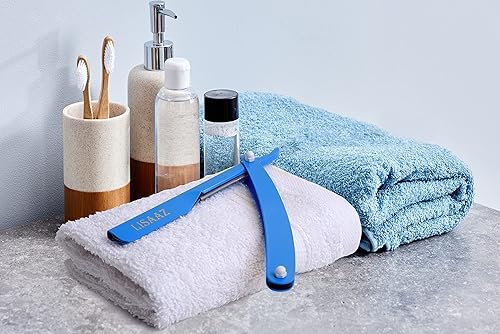 Miniatura 5 de Lisaaz Maquinillas de afeitar rectas para hombres, 10 cuchillas negras de borde recto, maquinillas de afeitar clásicas para hombres, cuchillas de