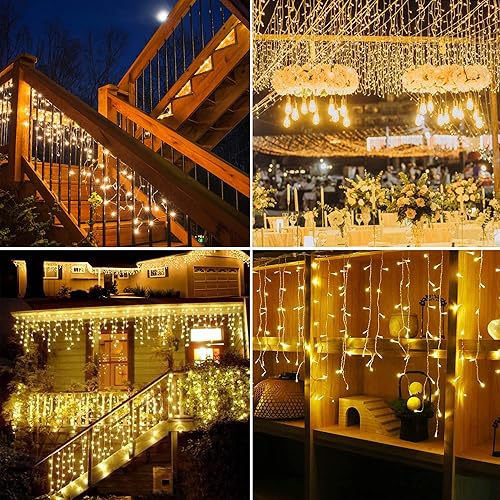Miniatura 5 de kemooie Luces de Navidad para exteriores, 400 luces LED de 26.2 pies x 3.3 pies, luces de cortina colgantes conectables, 8 modos de iluminación para