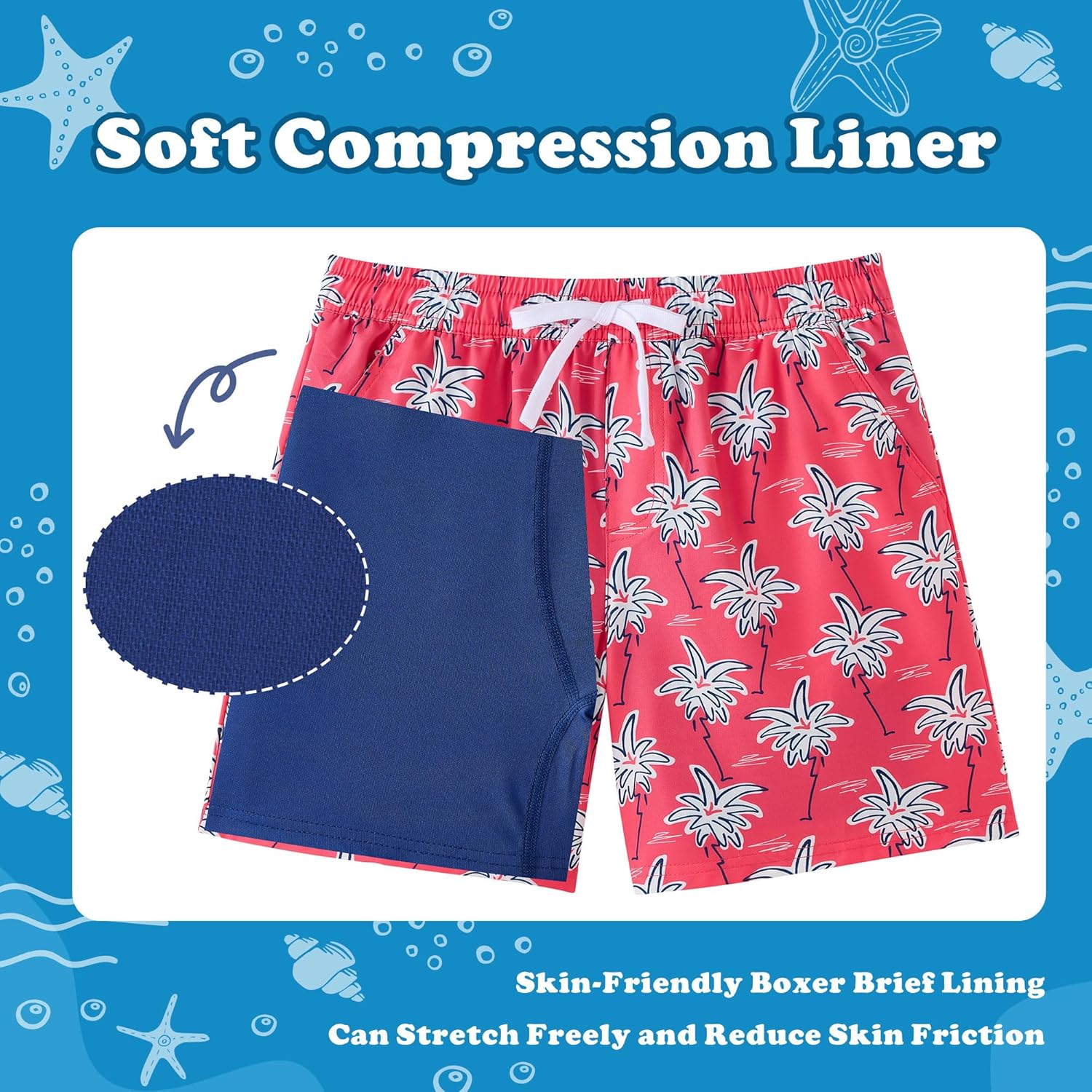 Boys Swim Trunks Little Boys Stretch Swim Shorts Kids Bathing Suit with Compression Boxer Liner Quick Dry 5-12Y - Image 2