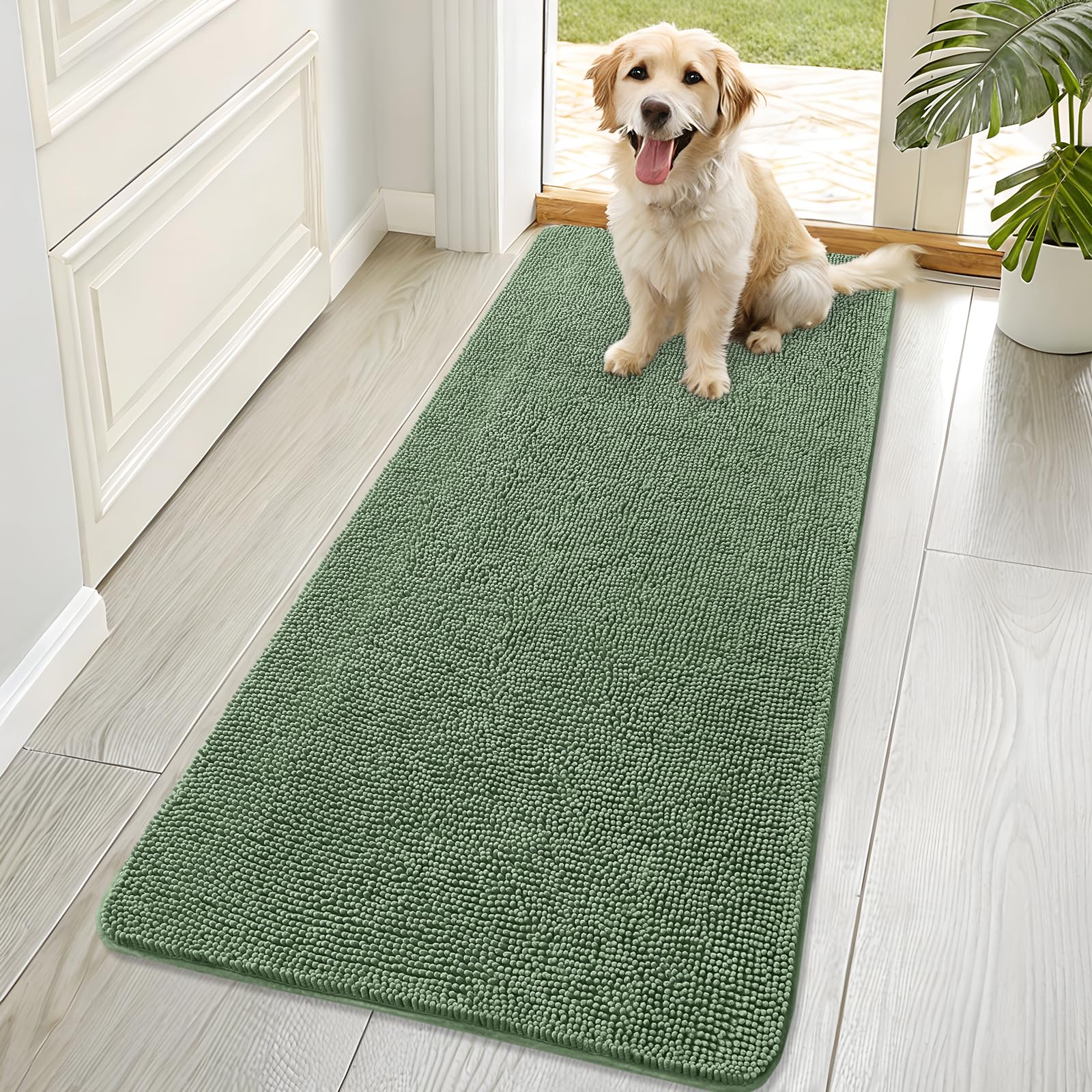 OLANLY Dog Door Mat for Muddy Paws 70x32, Super Absorbent Chenille Mud Mat