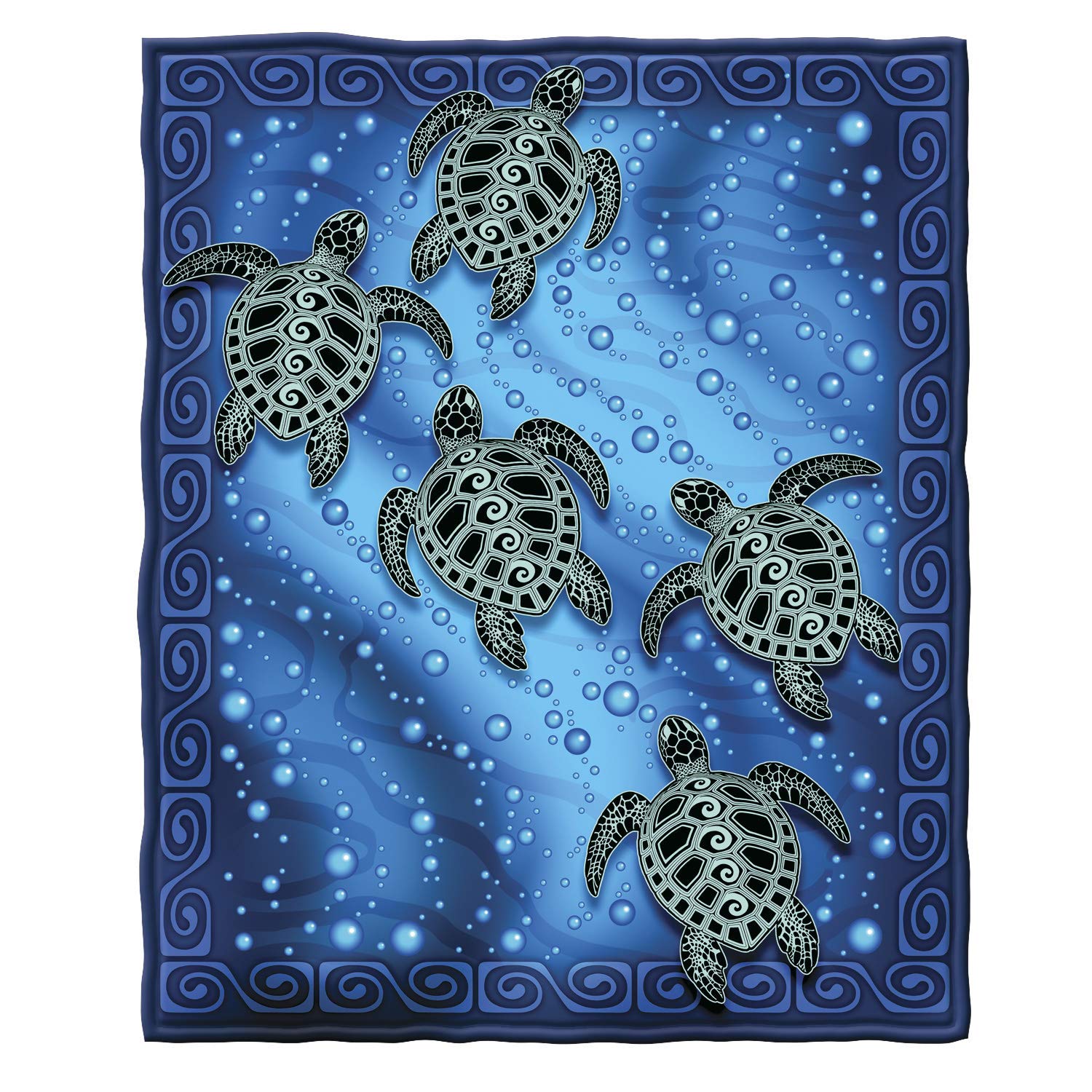 Binienty Decorative Fleece Throw Blanket for Bed Sofa Couch Office, Boho Style Sea Turtle Blue Pattern, Soft Durable Bed Blanket — image 1