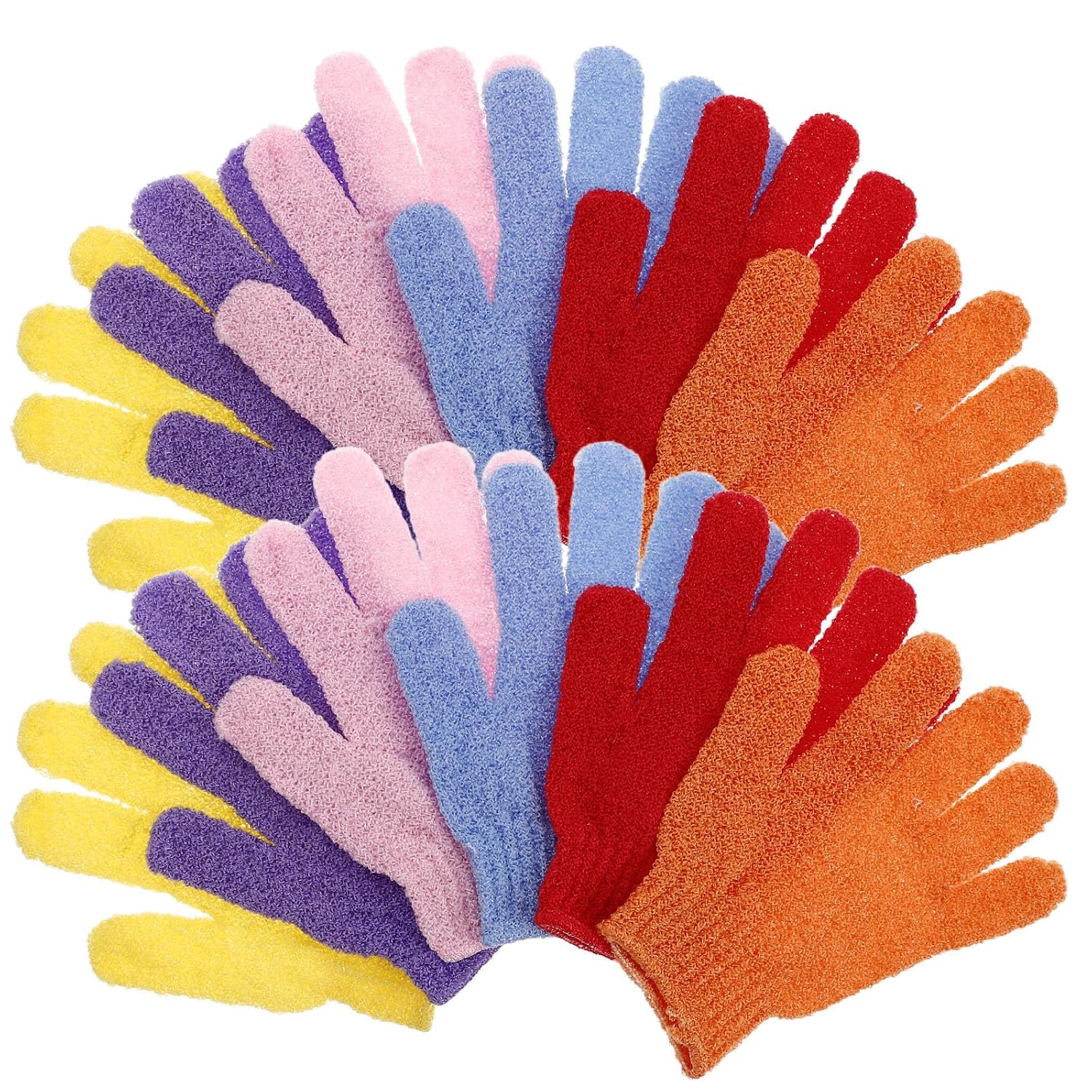 6 Pairs Exfoliating Nylon Bath Gloves Multi-color Deep Cleansing Shower Mitts Body Scrub Gloves for Men and Women Spa Skin Care