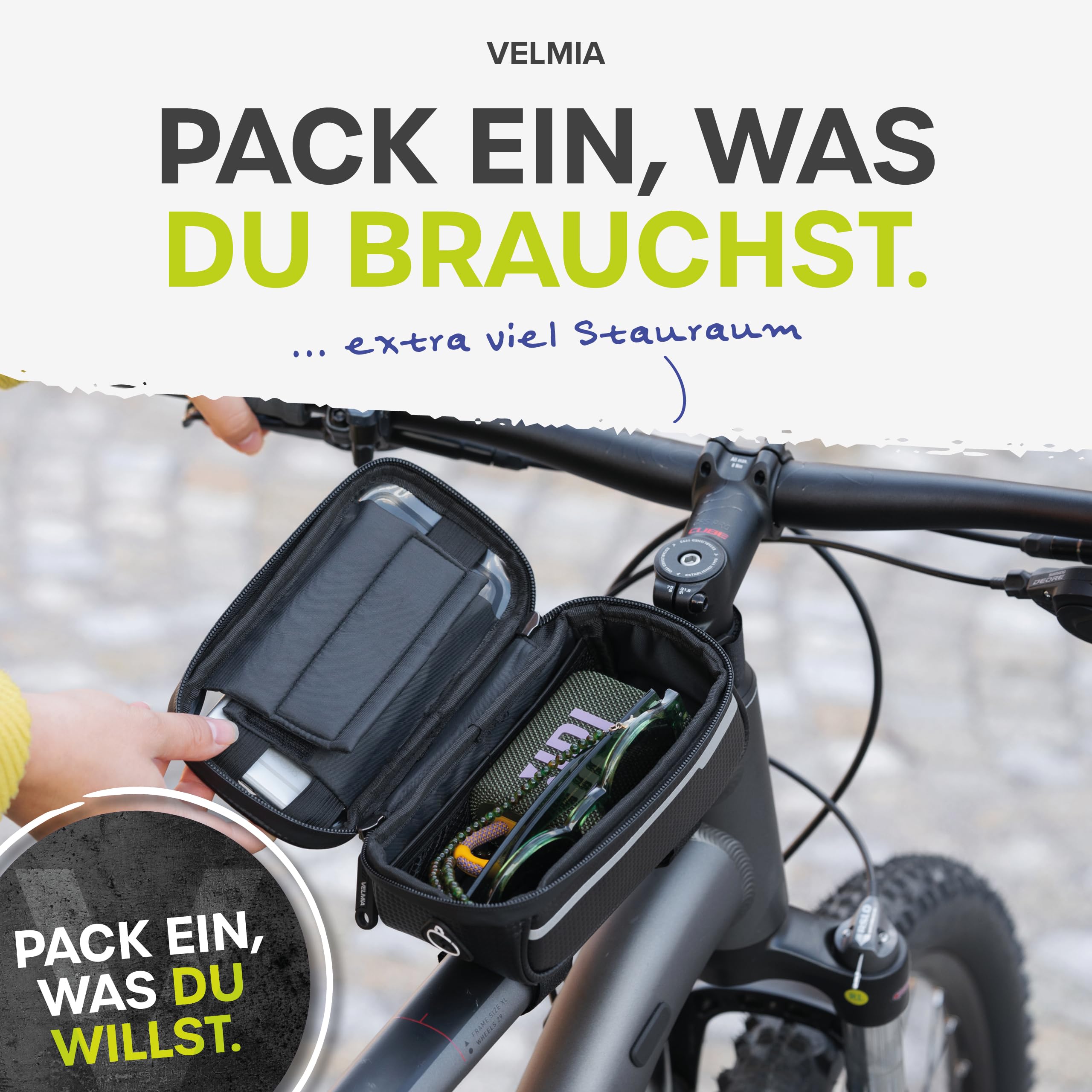 VELMIA Fahrrad Rahmentasche Wasserdicht - Fahrrad Handyhalterung ideal zur Navigation
