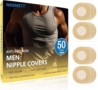 Nipple Covers Men,100Pcs 50 Pairs Anti-Chafing Nipple Covers for Men, No-Show Mens Nipple Guard Tape for Running, Sports, and Daily Wear Beige