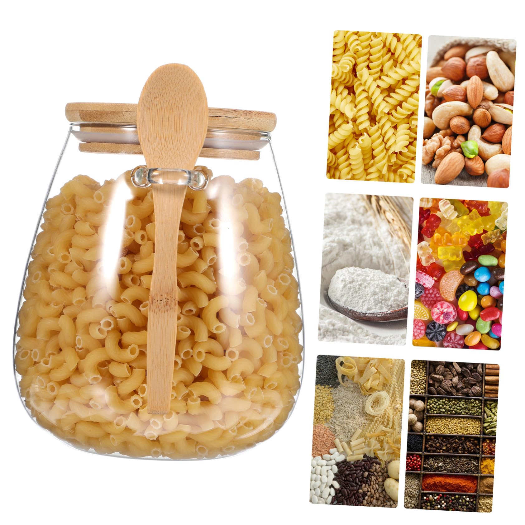 3 Stück Teiliges Glas Vorratsgläser mit Holzdeckel und Löffel Luftdichte Aufbewahrungsgläser für Tee Overnight Oats und Getreide Verschiedene Klare Sicht Frischebewahrend