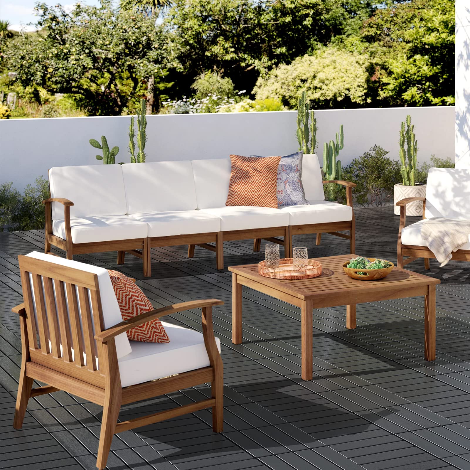 Plastic Interlocking Deck Tiles, 12x12"(44 PCS =44 sq Ft), Patio Flooring Outdoor Waterproof All Weather Use, Outdoor Flooring for Patio Garden Poolside Front/Back Yard, Dark Grey-Straight, 528 sq Ft pallet