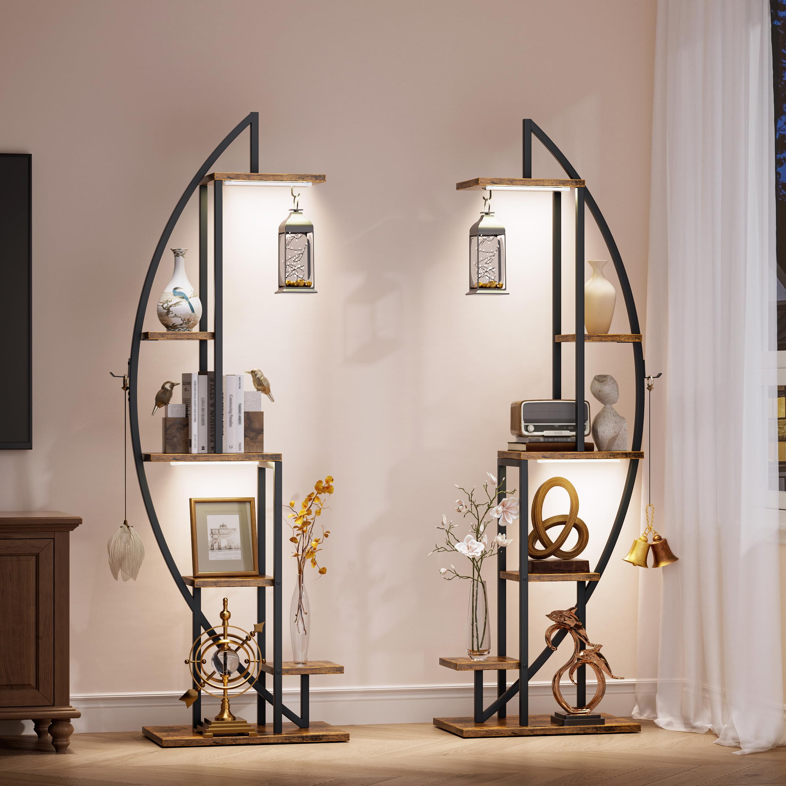 Circle Frame Shelfスペースエイジ モダン Amazon.com: BECOKOME Bookshelf with Lights, 2 Pack Unique