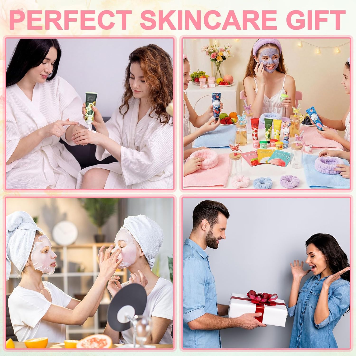 Demissle 60 Pcs Spa Party Supplies Women Sleepover Birthday Favors Bachelorette Slumber Gifts Include Glass Cup, Facial Masks, Lip Balm, Hand Cream, Hairpin, Hair Ring, Hair Band, Compressed Towel