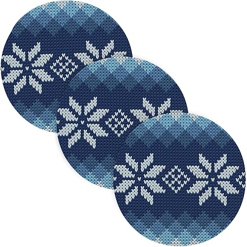 3 Pcs Trivet Hot Plate Knitted Blue Jacquard with White Flowers for Hot Dishes 15in Cotton Thread Weave Hot Pads for Bowl Home Decor