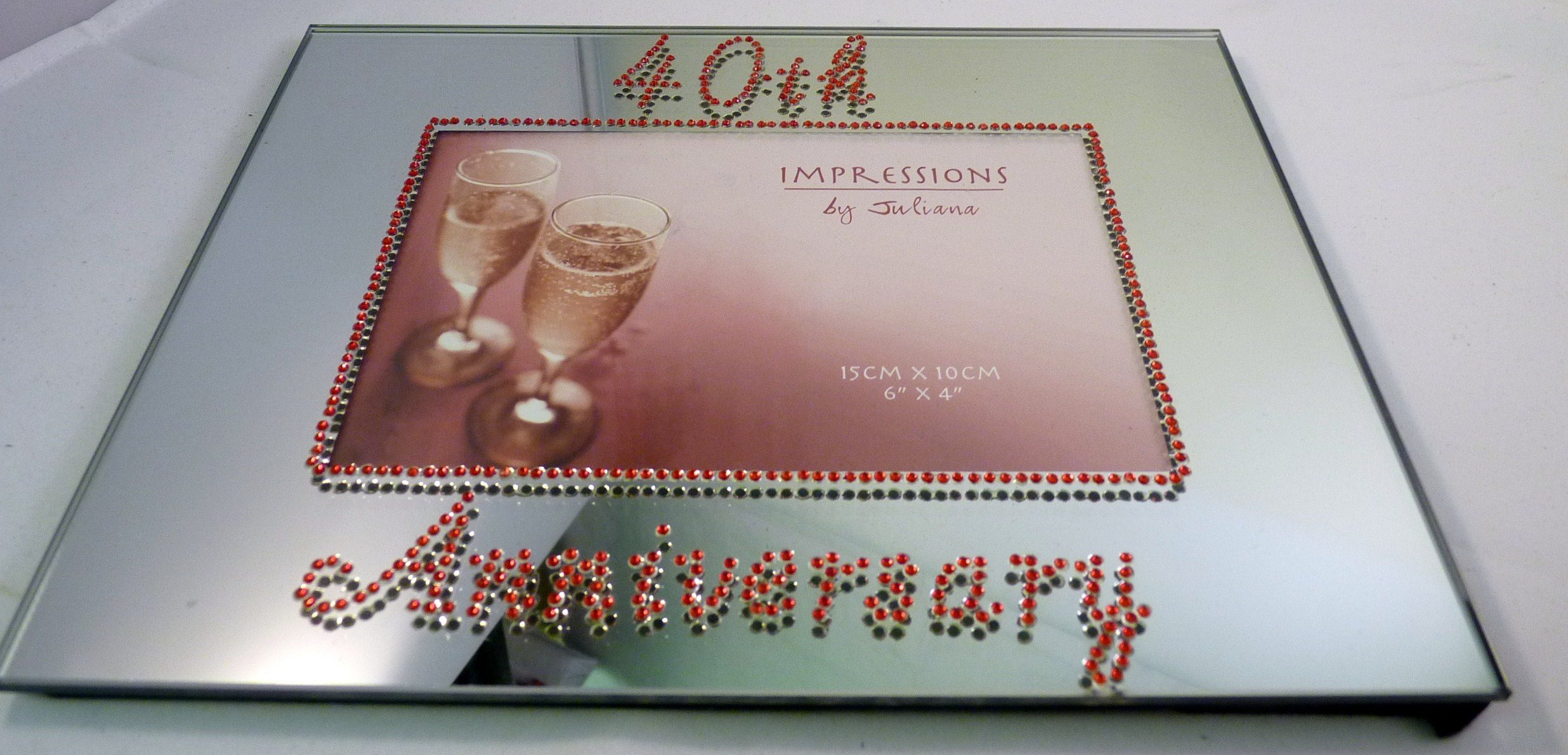 40th Anniversary Mirrored Glass Photo Frame Diamantes Surround - (FG378HN)