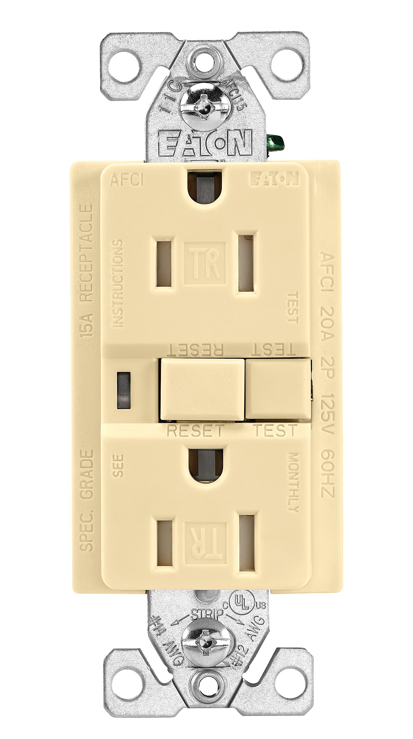 Prise AFCI Eaton TRAFCI15V bloc double 15 A anti-arc électrique couleur ivoire