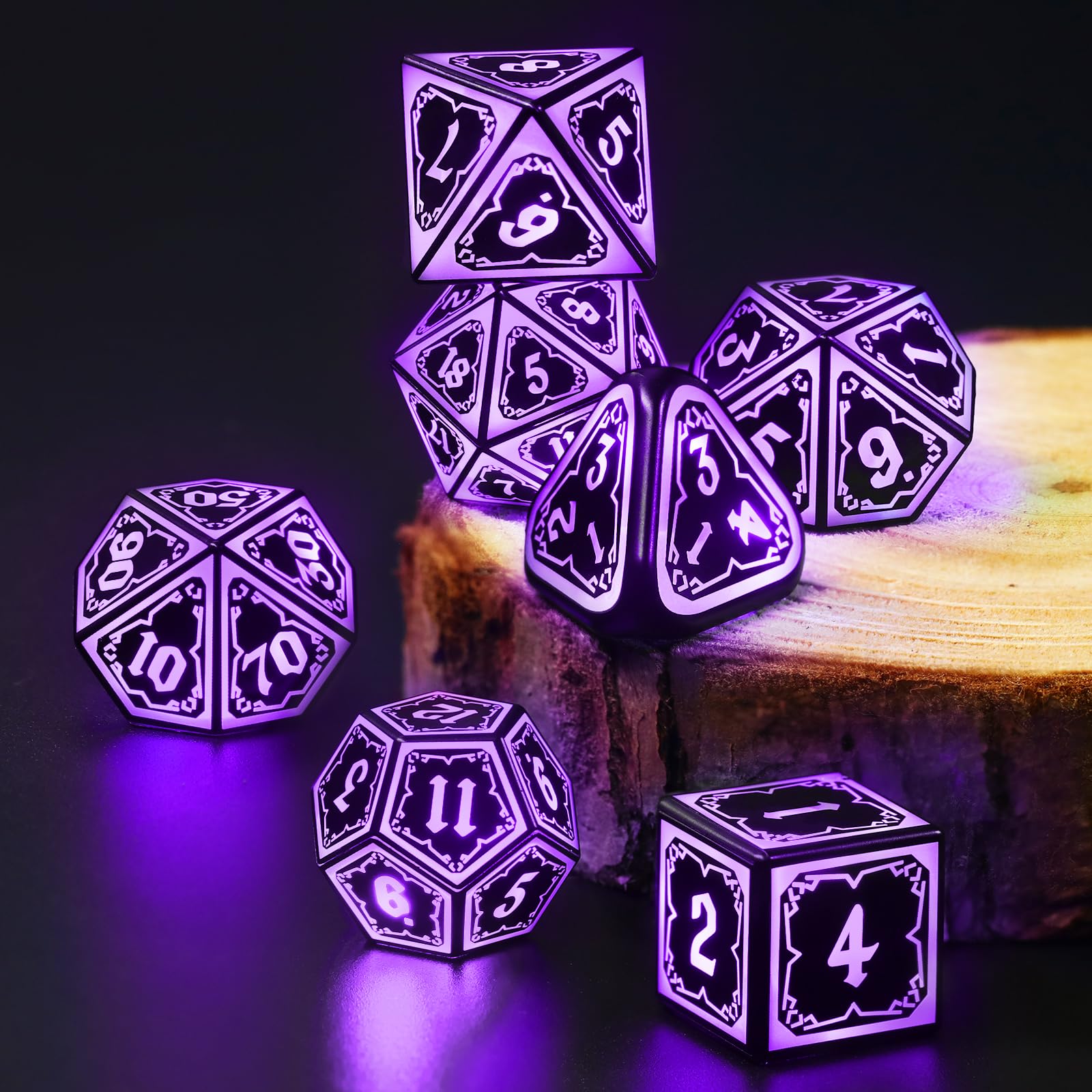 Light up DND Dice Set Rechargeable,Cool LED D and D Dice 7pcs with Charging Box Polyhedral Dungeons and Dragons RPG Dice Set for Role Playing Table Game(Astral Shard Purple) - Image 4