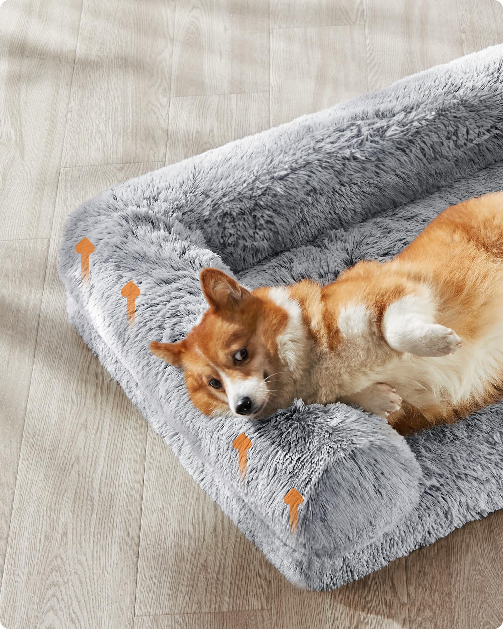 Feandrea FluffyHug Cuccia per Cani, Taglia Grande, Divano Letto per Cani di Taglia Media, di Gommapiuma Ondulata, Copertura Lavabile Sfoderabile, 91 x 68 x 23 cm, Grigio Ombré PGW232G01