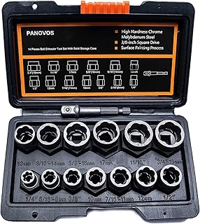 PANOVOS Screw Bolt Nuts Extractor Socket Set, 14 Pieces Impact Bolt & Nut Remover Set, Stripped Lug Nut Remover, Extraction Set for Removing Damaged, Frozen, Rusted, Rounded-Off Bolts, Nuts & Screws