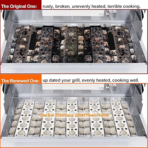 Miniatura 4 de GasSaf Repuesto de placa de calor para modelos seleccionados de parrilla de gas Turbo, paquete de 5 placas de calor de acero inoxidable de 16.5
