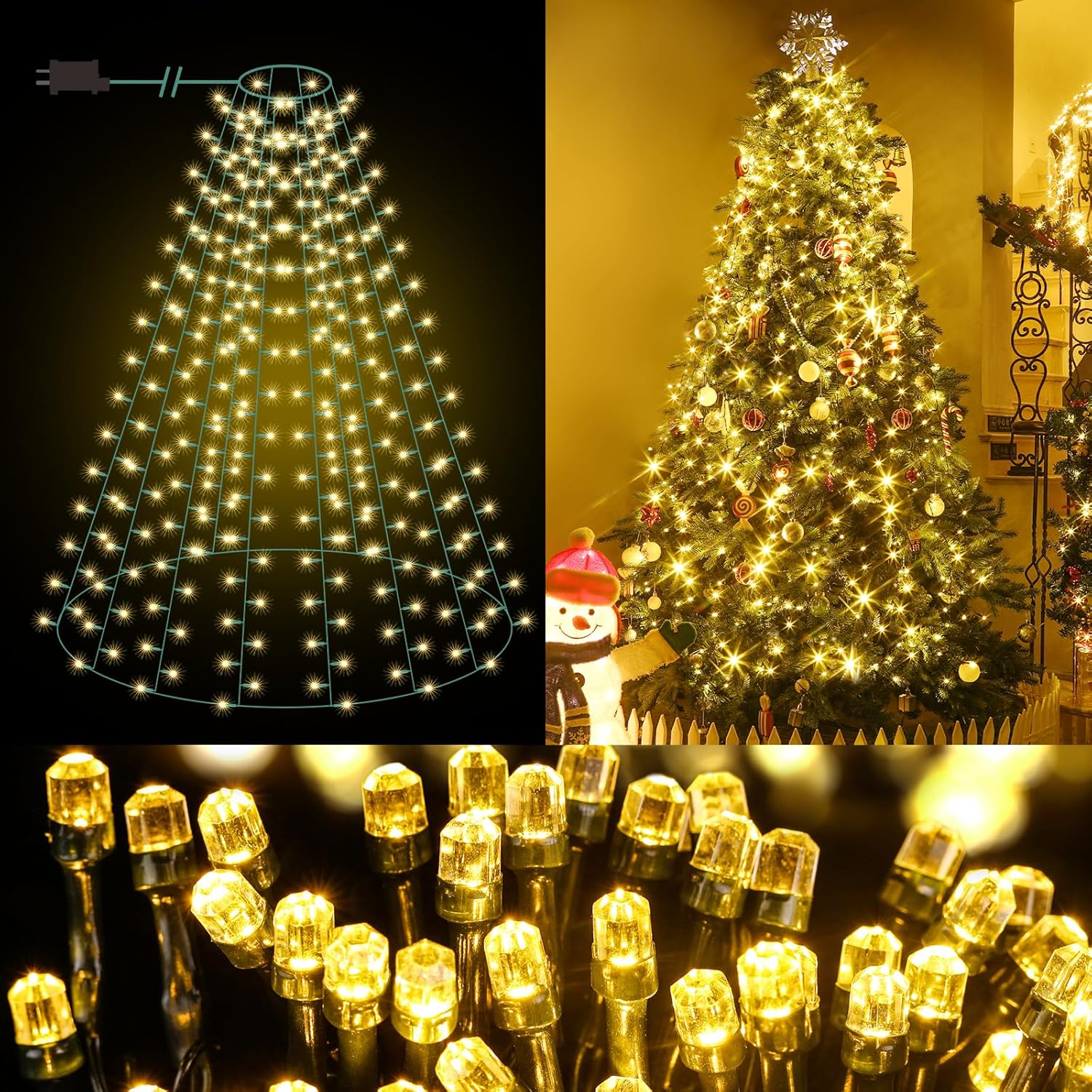 Areker Christmas Tree Lights with Ring 400LEDs Cascading Twinkle Lights for Christmas Tree 6.6FT 8 Modes with Timer Waterfall Christmas Lights for Indoor Outdoor Yard Party Xmas Decoration