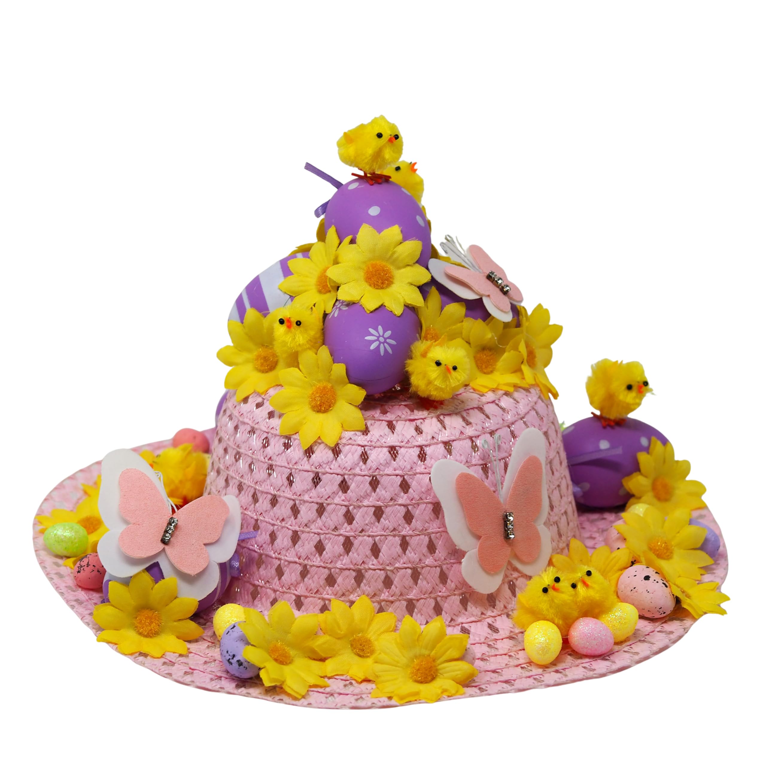 Girls Pre-Made Decorated Easter Hat Bonnet - Sunflower Eggs