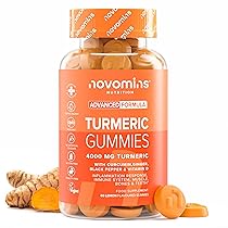 Turmeric Gummies – Curcuma 4000 mg Alta Forza con Zenzero, Curcumina, Pepe Nero e Vitamina D – Supporto per Articolazioni, Immunità, Muscoli e Ossa – Novomins