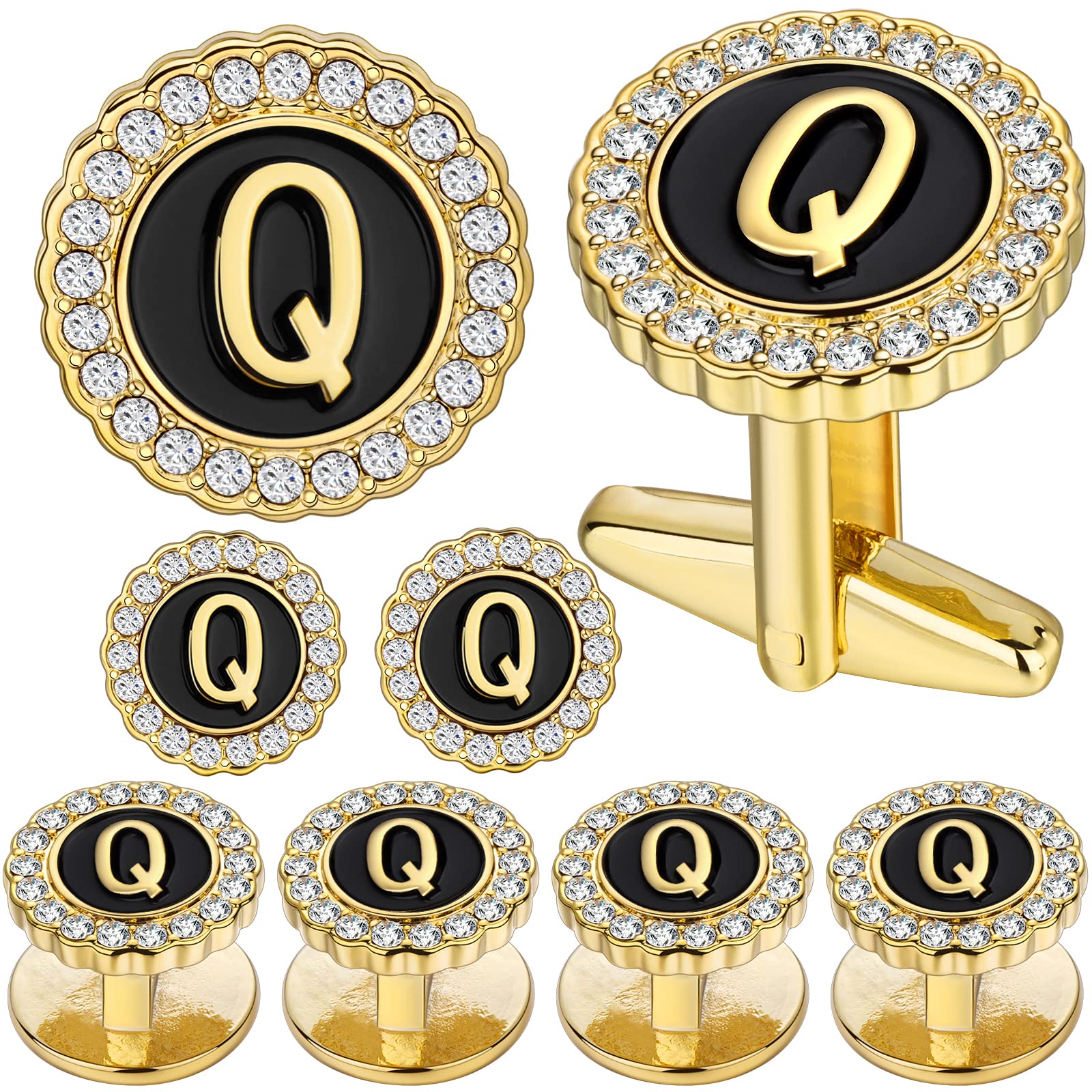 HAWSON 18K Gold Tone Initial Cufflinks for Men with Tuxedo Studs - Gift Boxed, Stylish Men's Jewelry Accessories for Weddings, Birthdays, Anniversaries, Father's Day