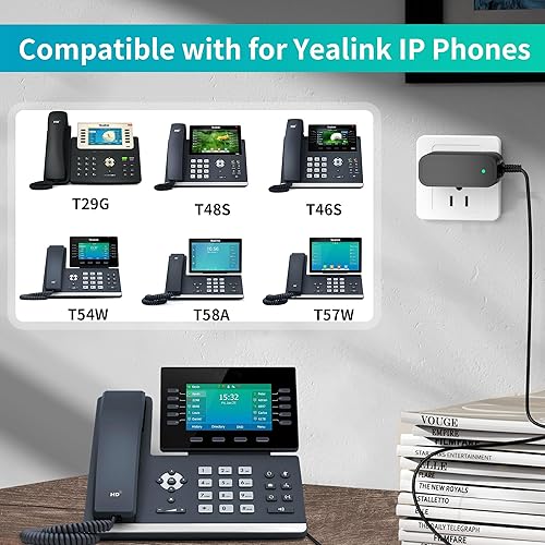 Miniatura 2 de Cargador para teléfono Yealink Adaptador de fuente de alimentación AC DC compatible con teléfonos IP Yealink SIP-T29G, T46S T48S, T58A, T58-CAM,