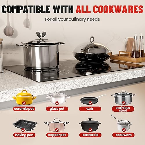 Miniatura 8 de Placa eléctrica de 12 pulgadas con 2 quemadores, 9 niveles de potencia para calefacción rápida y uniforme, diseño compacto, bloqueo de seguridad