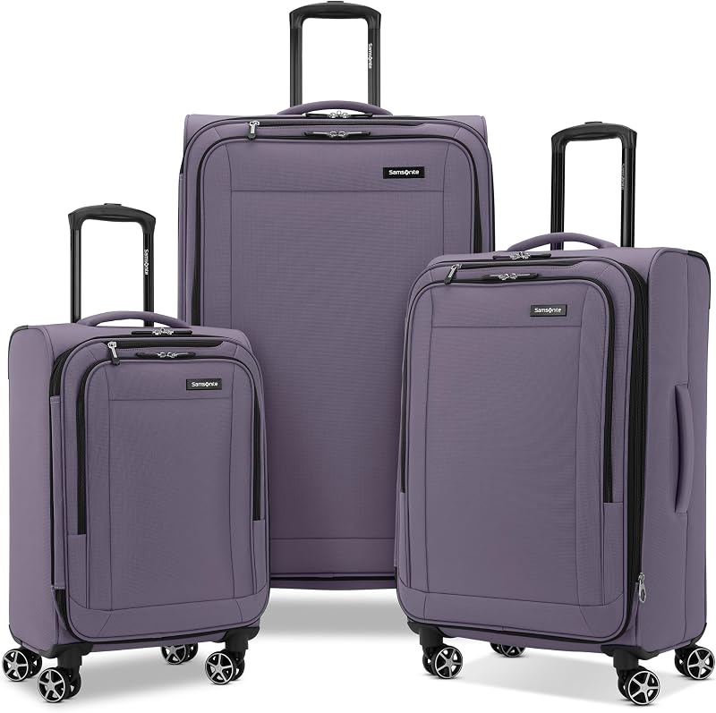 Samsonite Saire LTE Softside Expandable Luggage with Spinner Wheels, 3-Piece Set (Carry On/Medium/Large), Purple Frost