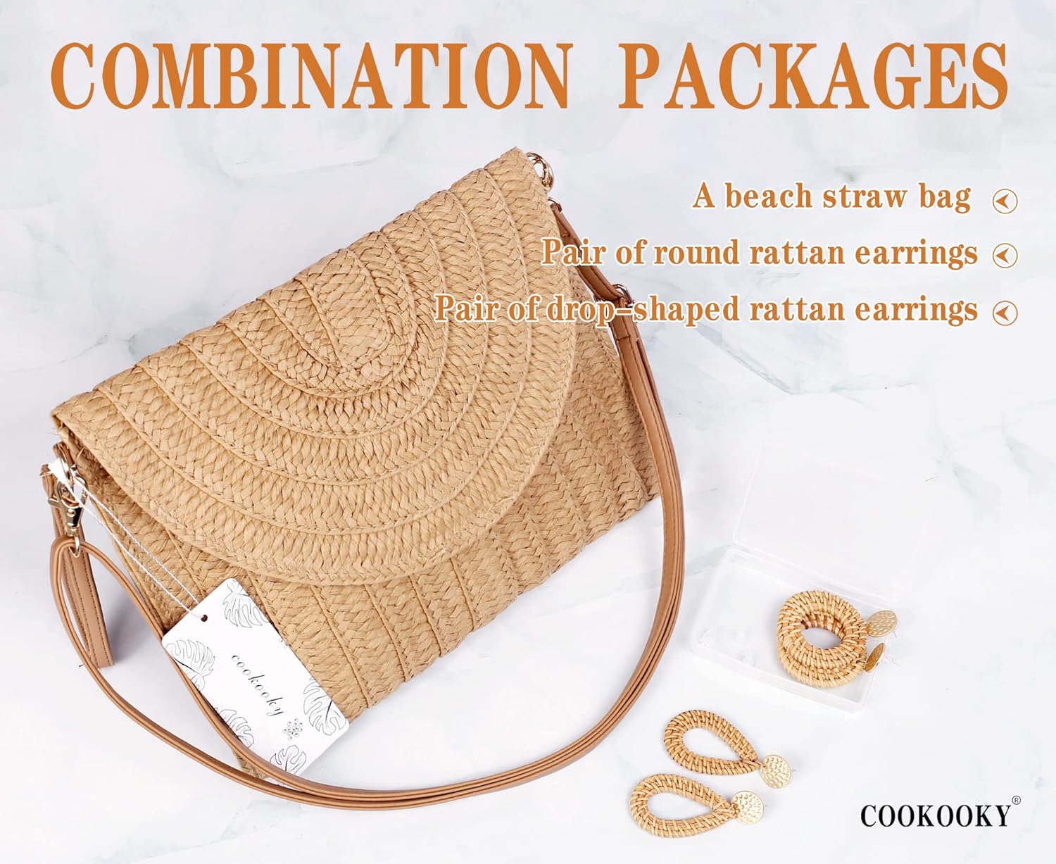 COOKOOKY Straw Clutch Handbag Summer Beach Straw Purse for Women woven Envelope Bag | Straw, Summer, Beach, woven, Straw, Summer, Beach, woven - Image 5