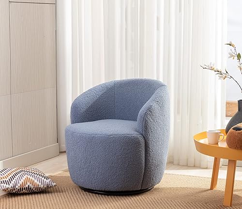Miniatura 7 de Teddy Boucle - Silla giratoria de barril redondo con acento tapizado, silla giratoria de 360, silla de ocio, sillas de lectura laterales pequeñas