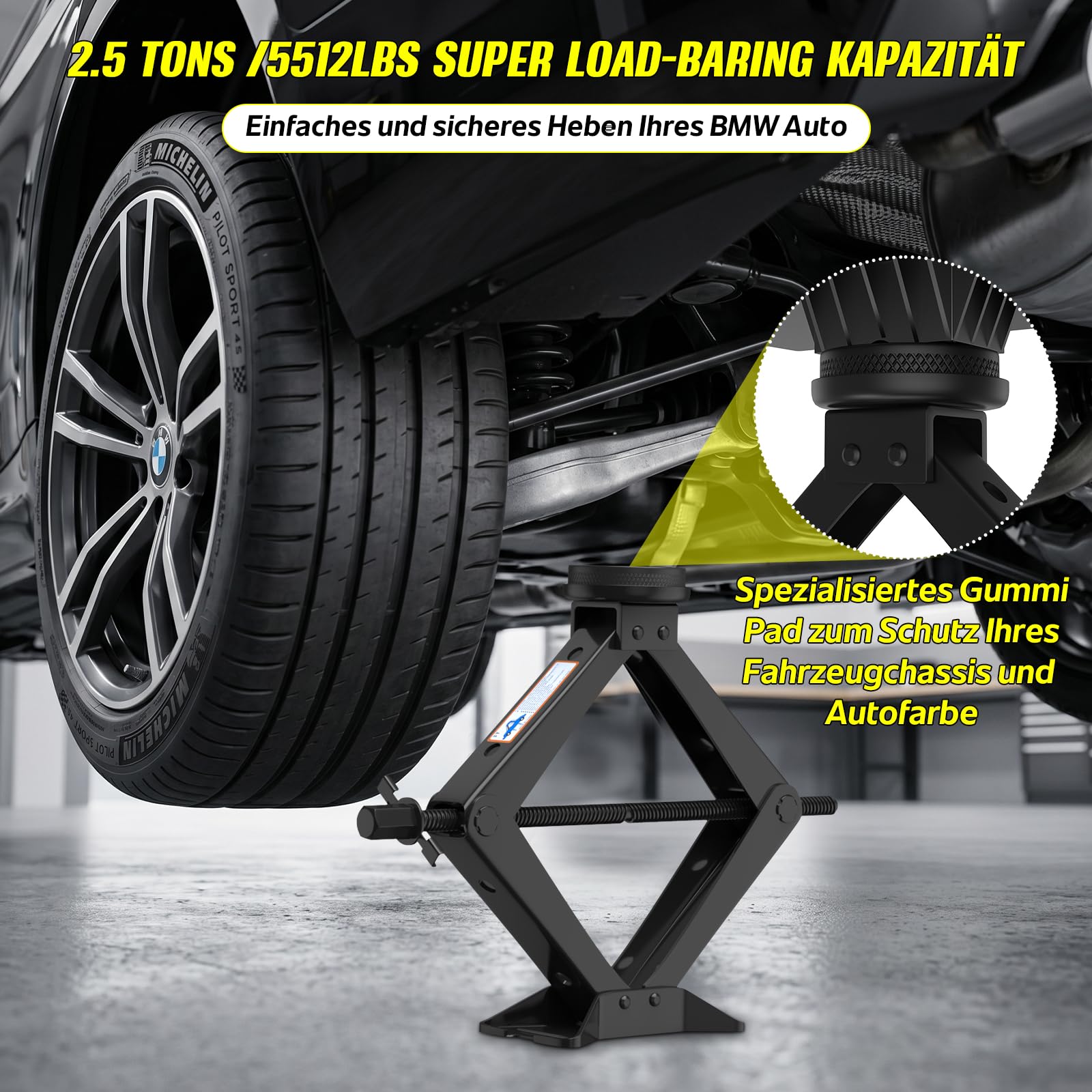 IMAYCC 3T Cric Auto in Acciaio Robuste Per BMW Auto | 2 Tampone In Gomma,Cric a Forbice Anti-graffio Kit Emergenza Auto Per BMW-SUV MPV Sostituzione degli Pneumatici