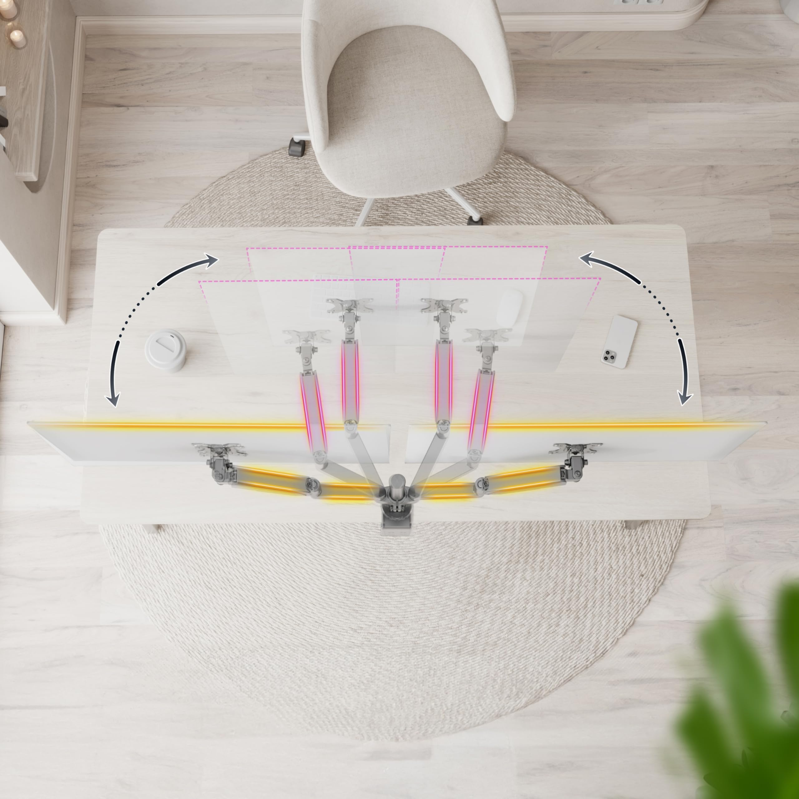 RICOO TS3911 Dual Support Écran PC TV 2 Écrans 13 17 19 22 24 27 28 32 Pouces VESA 75x75 100x100 Ressort à gaz Orientable Inclinable Rotatif Universel Fixation Bureau Pince de Table