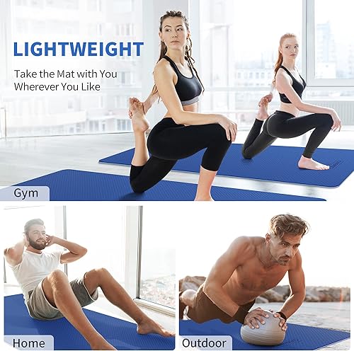 Vista 6 de CAMBIVO Tapete de yoga extra ancho para mujeres y hombres (72"/84" x 32" x 1/4") Tapete de entrenamiento TPE antideslizante grande para yoga, Azul