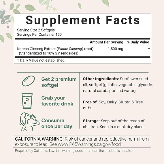 Micro Ingredients Red Panax Ginseng Supplement 300 Softgels | High Potency Korean Ginseng Root Extract| Supports Energy & Immune Health | Non-GMO*