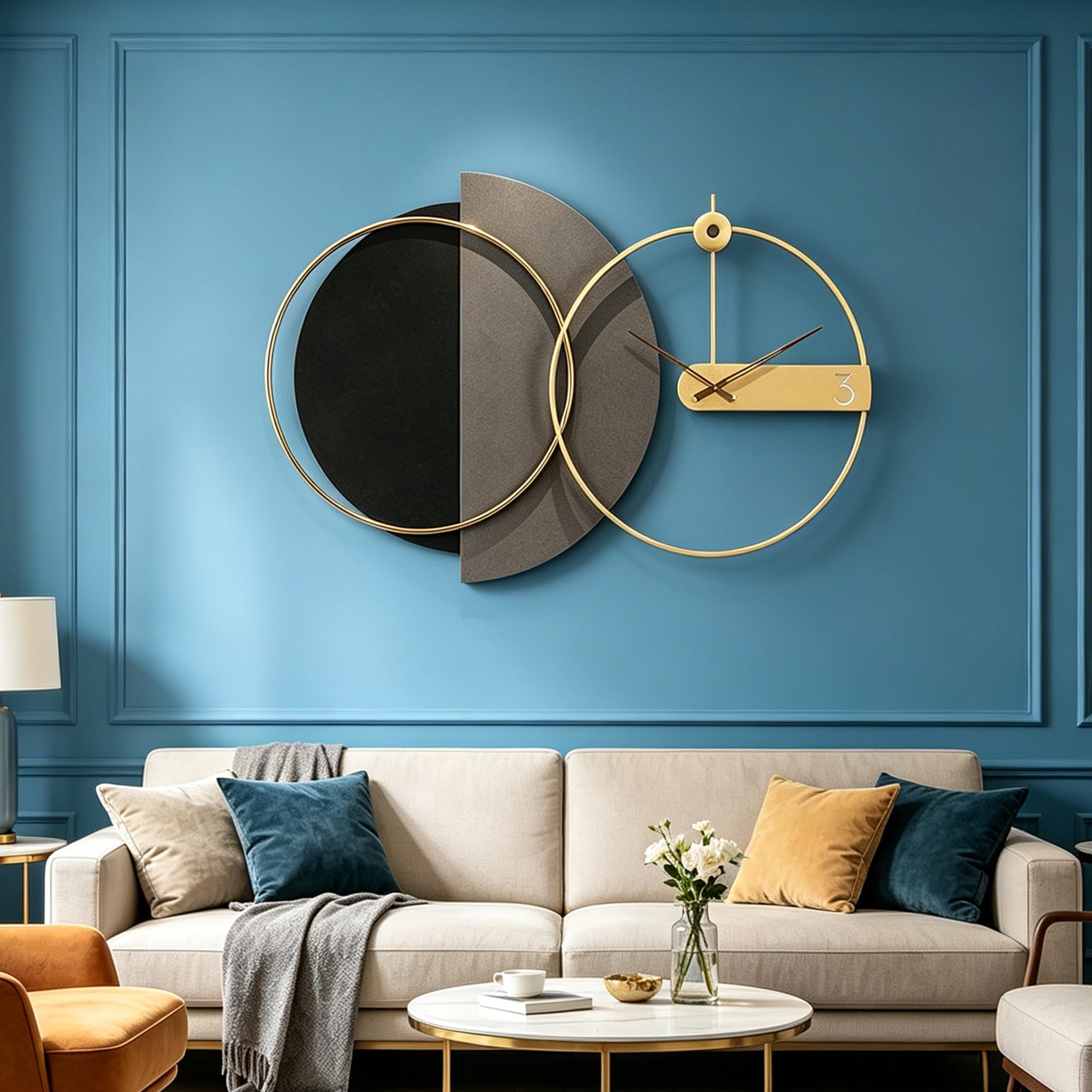 Horloge murale moderne silencieuse sans tic-tac grande horloge géométrique 3D de salon